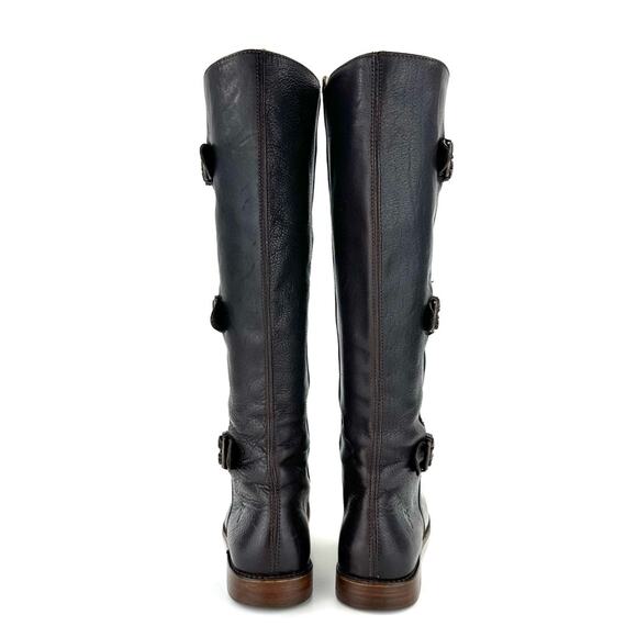 Frye Black Tall Boots Size 6.5 Leather Round Toe Low Block Heel Pull-On Style - Picture 5 of 15